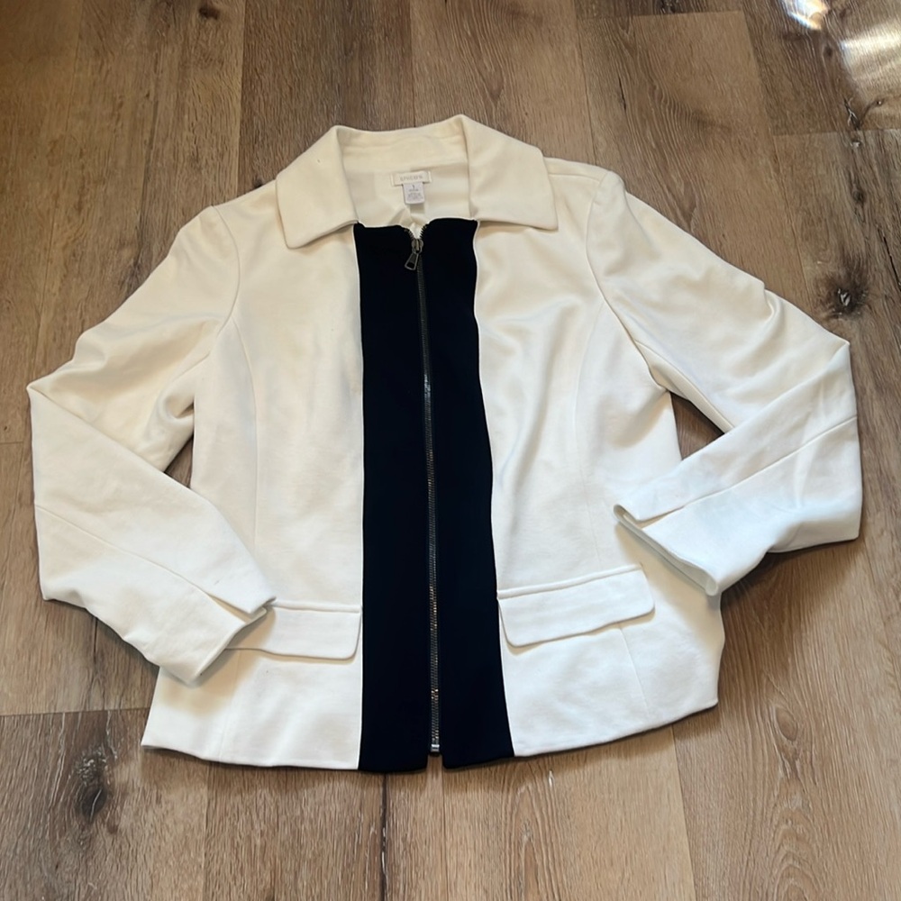 Chico's Blazer Jacket Women's 1 (8 Medium) White & Black